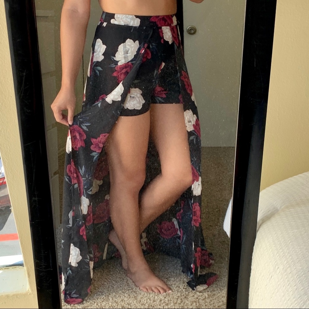 Floral Layered Maxi Skirt w/ Shorts